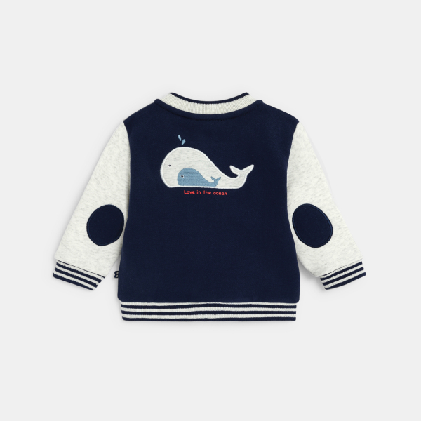 جاكيت بطراز تيدي مزين برقعة سمك الحوت، باللون الأزرق للأطفال الصغار